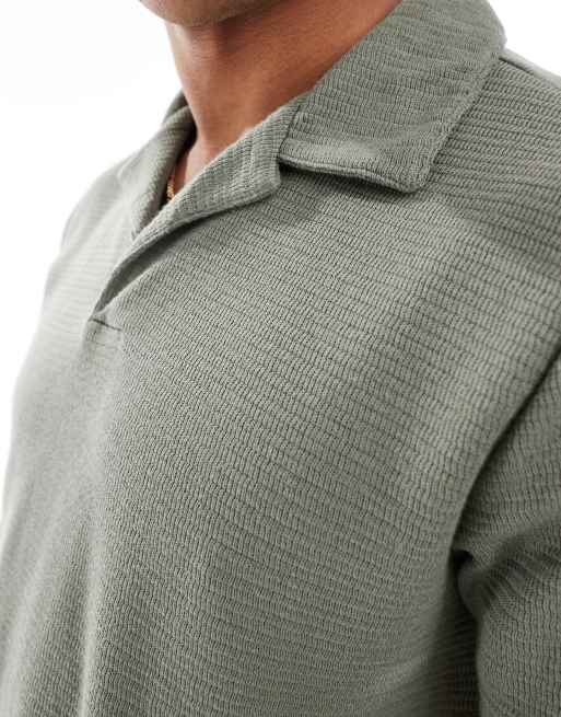Hollister – Johnny – Mellangrön, jacquardstickad pikétröja med krage, 3 av 4