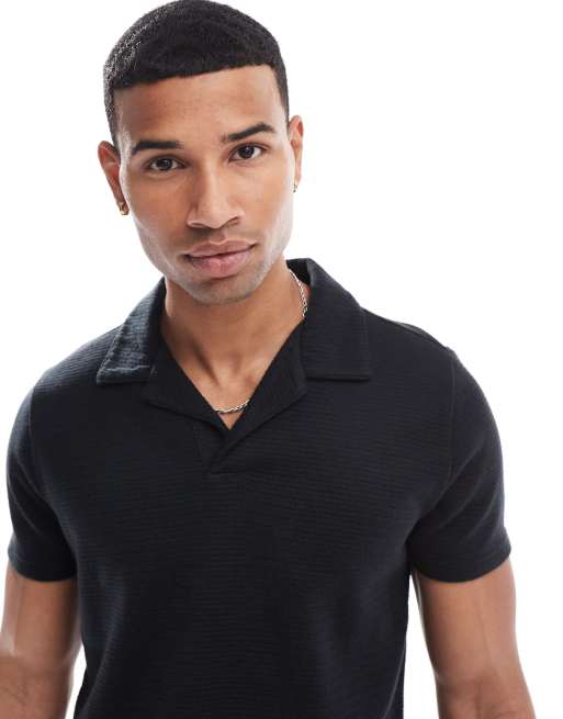 Hollister - Johnny - Polo in maglia jacquard nera con colletto