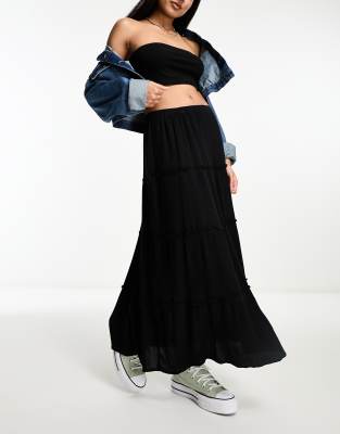 Hollister tiered maxi skirt in black - ASOS Price Checker