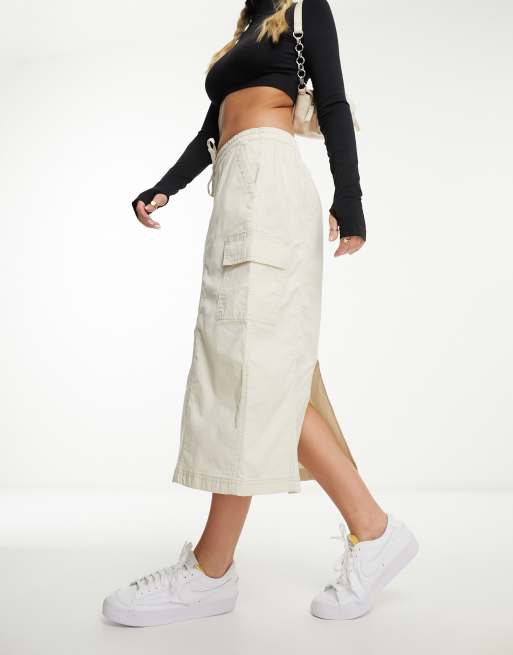 Hollister Jupe mi longue parachute avec taille reglable Creme ASOS