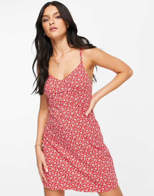 Hollister - Jurk met camibandjes en bloemenprint in rood