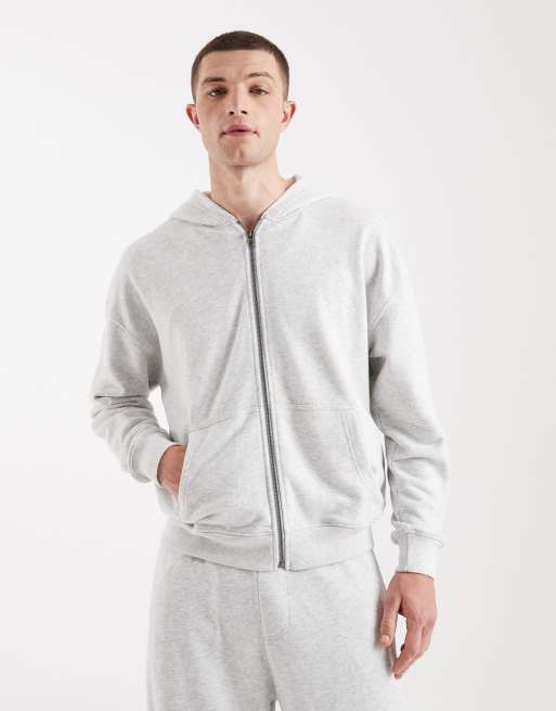 Hollister – Kapuzenjacke aus French Terry in Grau mit Logo auf der Brust, Kombiteil