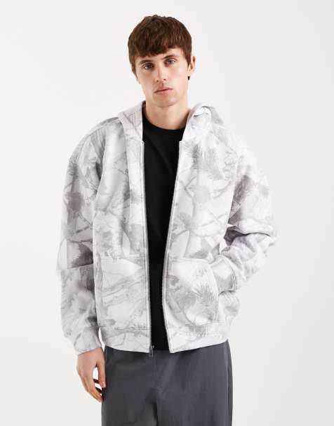 Hollister – Kapuzenjacke in Grau mit Military-Muster und Reißverschluss - view 1