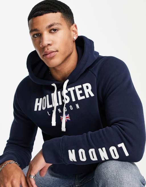 Hollister Kapuzenpullover aus Fleece in Marineblau