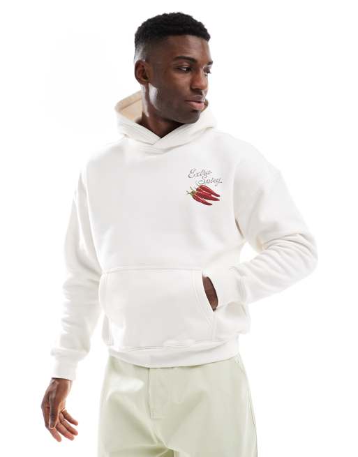 Hollister – Kapuzenpullover in Creme mit Früchte-Motiv am Rücken