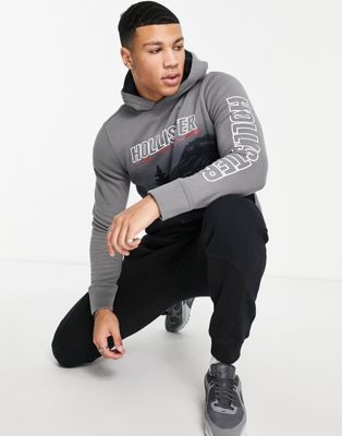 Hollister scenic logo print hoodie in dark grey		  - ASOS Price Checker