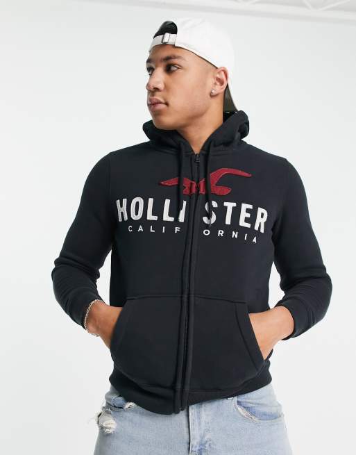 Hollister Kapuzenpullover in Schwarz mit Logo auf Brusth he ASOS