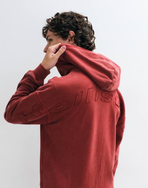 Hollister Kapuzenpullover mit Reißverschluss am Rücken und Grafik-Logo in Rot - view 1