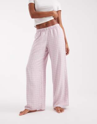 Hollister - Karierte Super Baggy Flanell-Pyjamahose in Rosa mit grafischem Detail