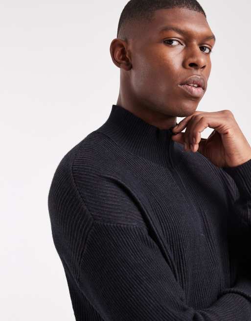 Hollister – Kastiger, gerippter Pullover in Schwarz mit kurzem Reißverschluss, 5 von 5