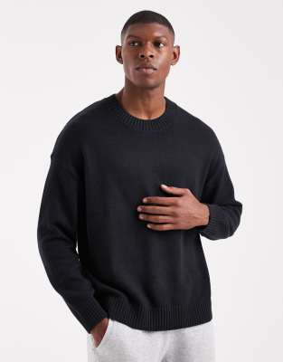 Kastiger, gerippter Pullover in Schwarz mit offenem Saum Schwarz XS