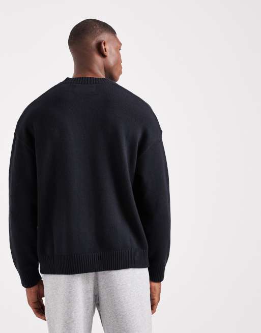 Hollister – Kastiger, gerippter Pullover in Schwarz mit offenem Saum, 3 von 5