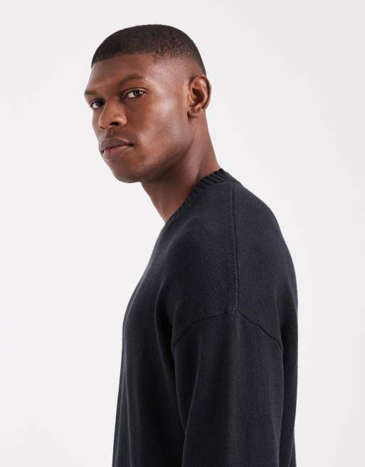 Hollister – Kastiger, gerippter Pullover in Schwarz mit offenem Saum, 4 von 5