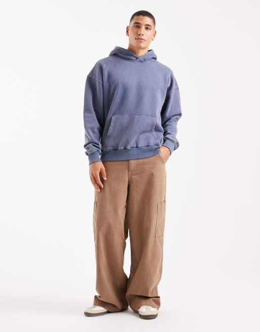 Hollister – Kastiger Kapuzenpullover in Blau mit Tasche vorne, 2 von 5