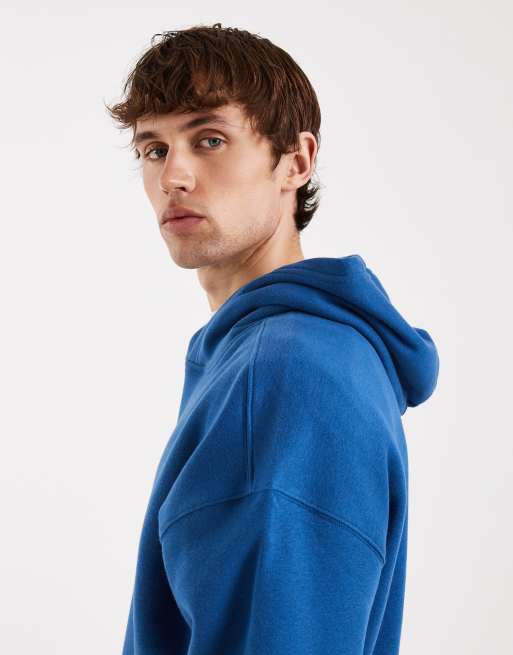 Hollister – Kastiger Kapuzenpullover in Blau mit Tasche vorne, 4 von 5