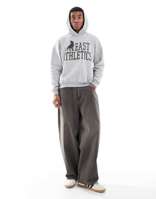 Hollister – Kastiger Kapuzenpullover in Grau mit College-Motiv, 3 von 4