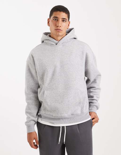Hollister – Kastiger Kapuzenpullover in Grau mit Fronttasche