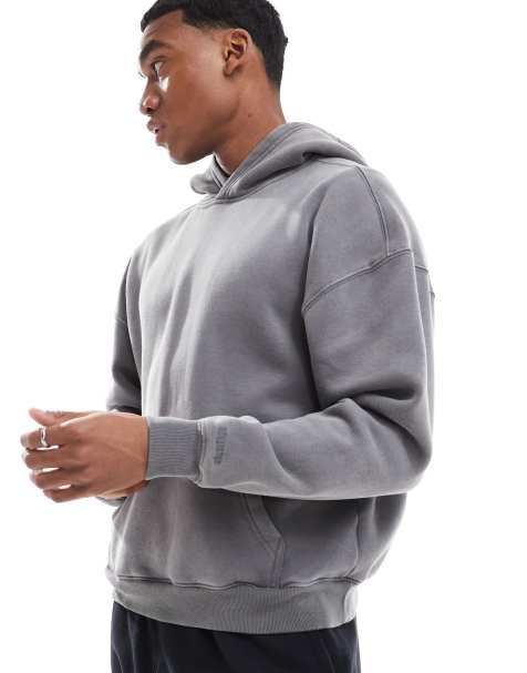 Hollister – Kastiger Kapuzenpullover in grauer Waschung - view 1