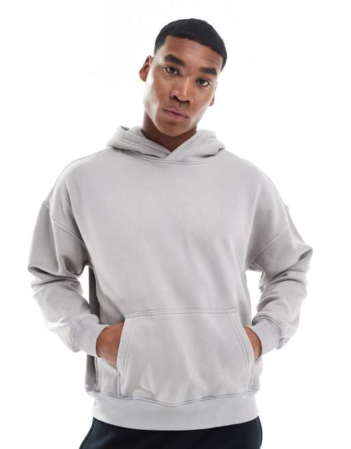 Hollister – Kastiger Kapuzenpullover in grauer Waschung