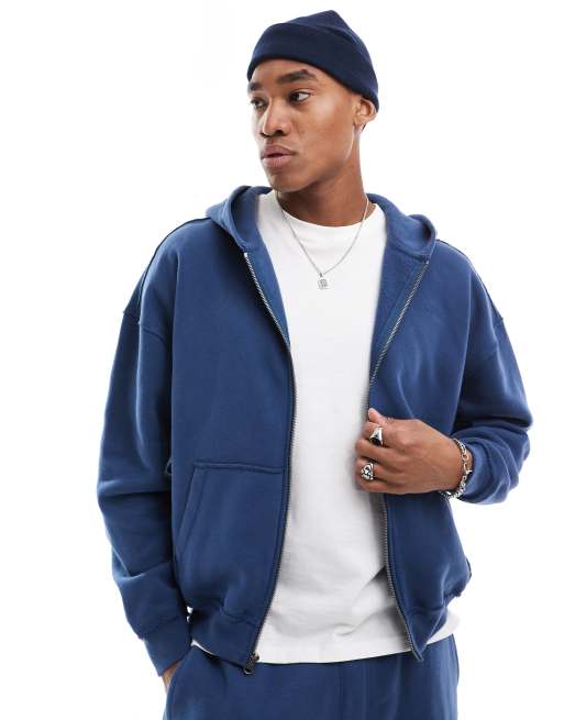 Hollister – Kastiger Kapuzenpullover in Marineblau mit kleinem Logomotiv, Kombiteil