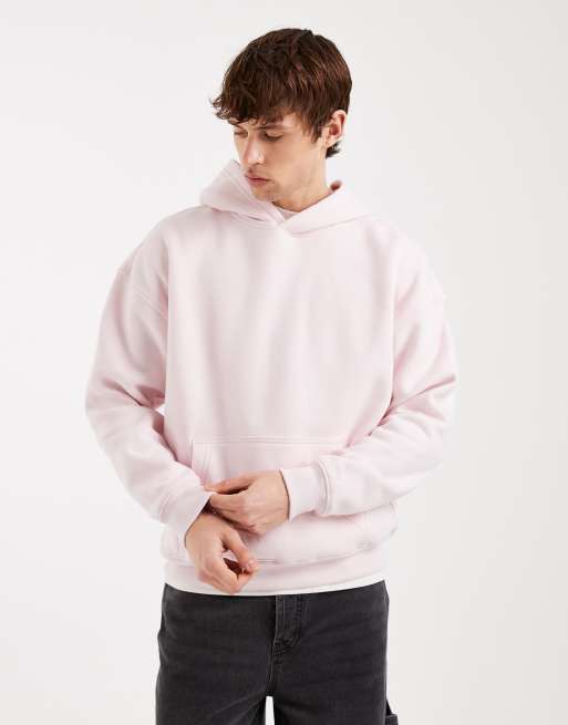 Hollister – Kastiger Kapuzenpullover in verwaschenem Rosa mit Kängurutasche vorne