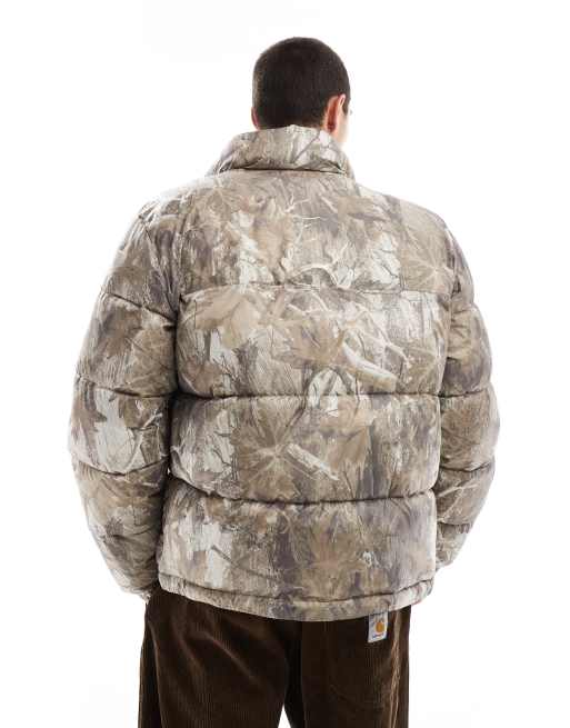 Hollister – Kastiger, wattierter Mantel in Beige mit Stehkragen