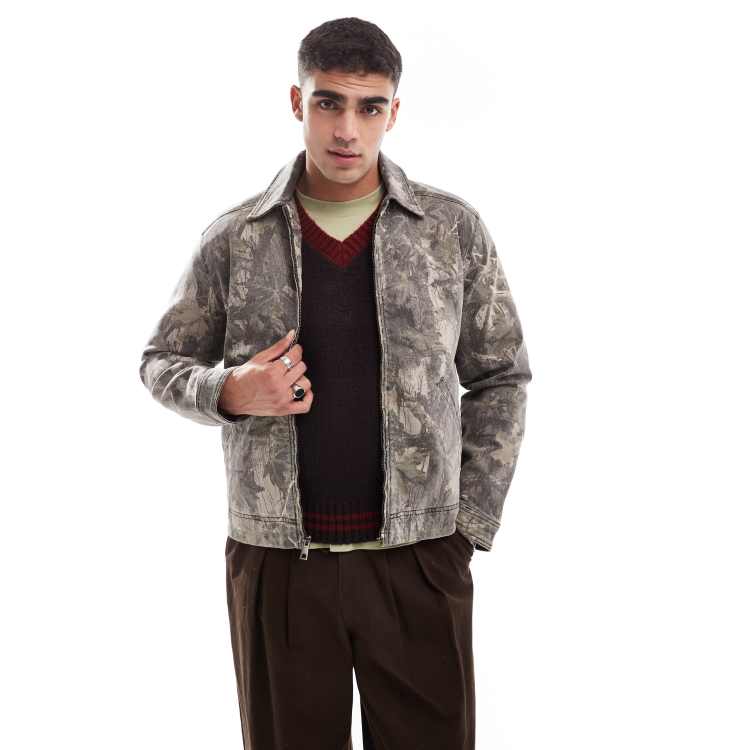 Hollister – Kastiger Workwear-Jeansjacke mit Military-Muster