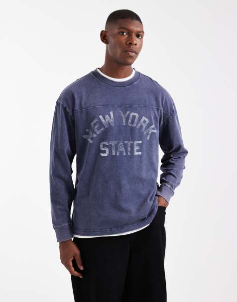 Hollister – Kastiges, langärmliges College-T-Shirt in Blau - view 1