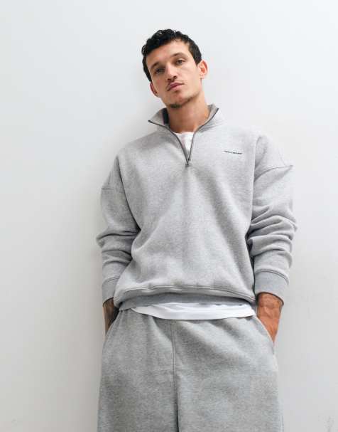 Hollister kastiges Sweatshirt mit 1/4-Reißverschluss in Hellgrau - view 1