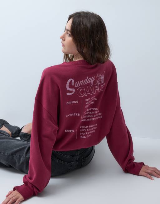 Hollister kastiges Sweatshirt mit Grafikprint in Beerenrot, 1 von 4