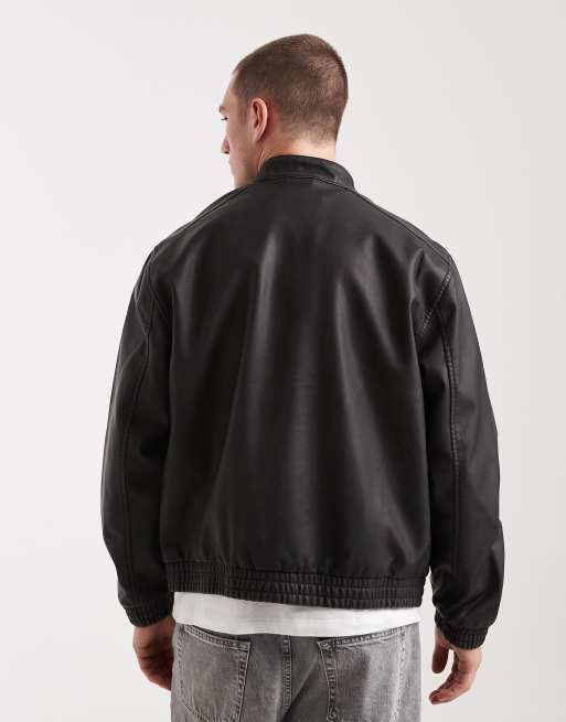 Hollister – Klassische Biker-Jacke aus Kunstleder in Schwarz, 3 von 5