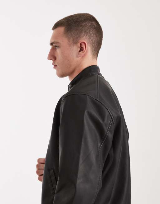 Hollister – Klassische Biker-Jacke aus Kunstleder in Schwarz, 4 von 5