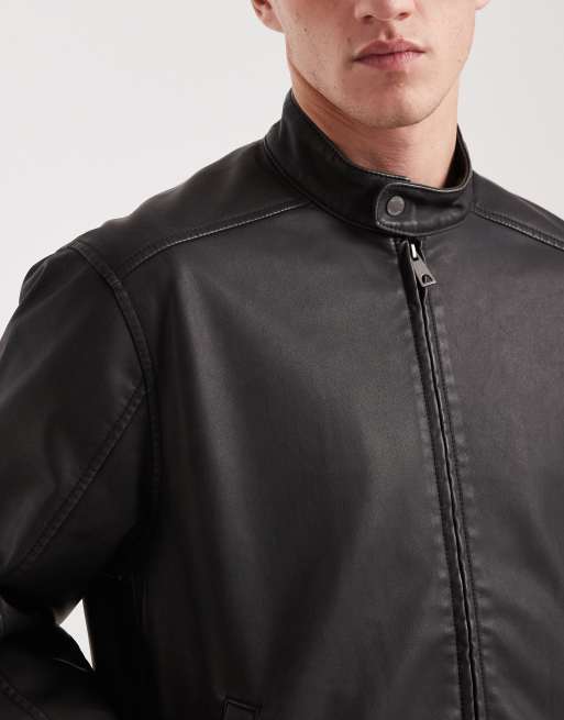Hollister – Klassische Biker-Jacke aus Kunstleder in Schwarz, 5 von 5
