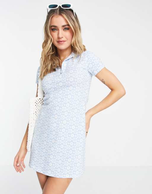 Hollister – Kleid in Blau mit Karomuster und Polokragen 