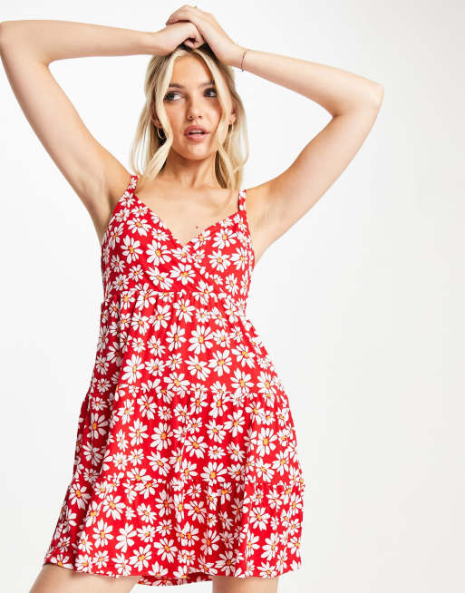 Hollister Kleid In Rot Mit Wickeldetail Vorne Und Blumenmuster Asos 