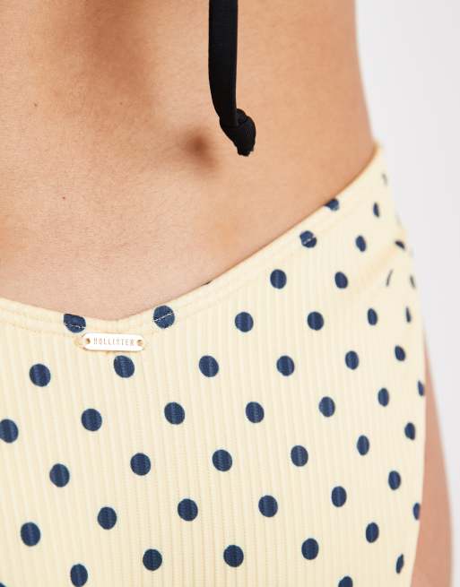 Hollister – Knappe, gerippte Bikinihose in Gelb mit Polka Dots, 3 von 4