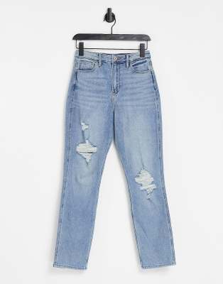 Hollister knee rip boyfriend jeans in indigo wash - ASOS Price Checker