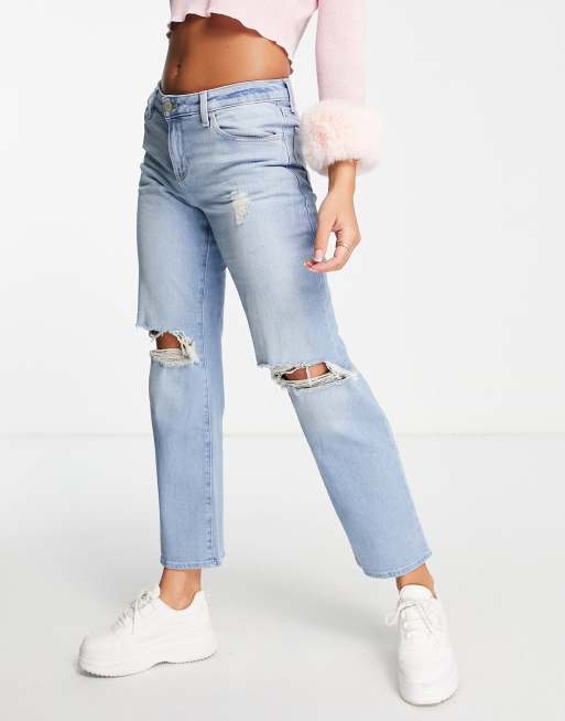 Asos Jameson High Waist Denim Jeggings In Distressed Light Wash Blue With  Ripped Knees Pale Blue, $60, Asos