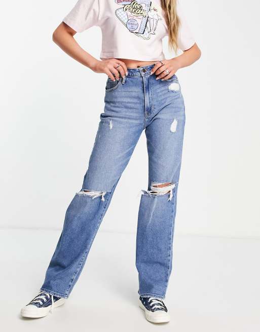 Hollister Low-Rise Ripped Light Wash 90s Straight Jeans