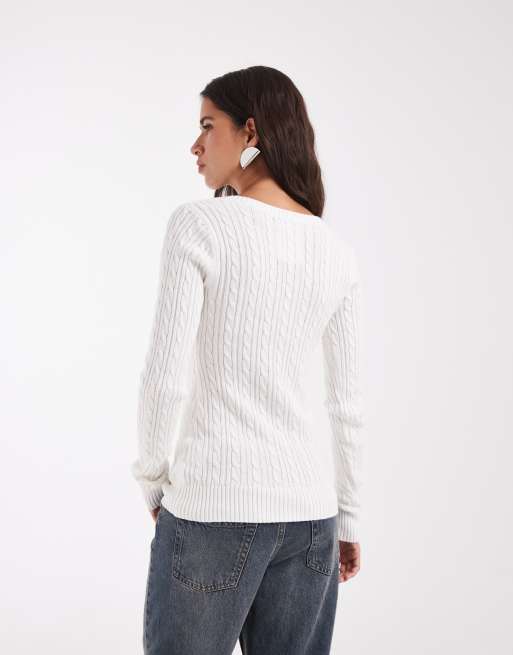 Hollister knit icon logo V-neck sweater in white, 3 of 4