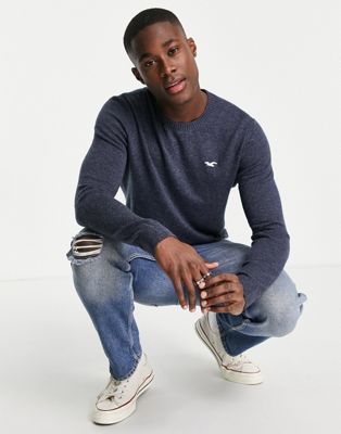 Hollister knit jumper in navy with logo