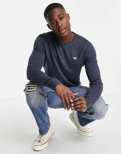 Hollister knit jumper in navy with logo