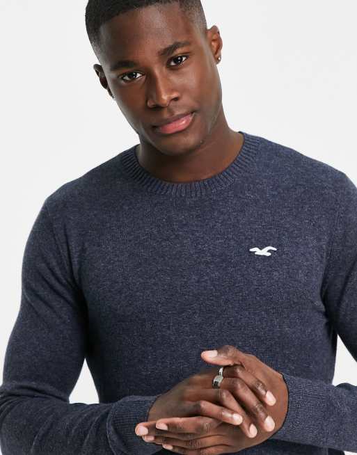 Hollister knit jumper in navy with logo ASOS