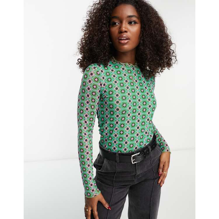 Green mock neck top clearance