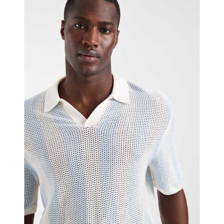 Hollister knit short sleeve rugby polo shirt in white and baby