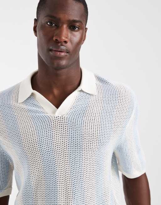 Hollister knit short sleeve rugby polo shirt in white and baby