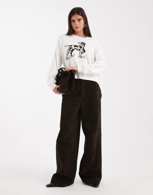 Hollister knit sweater with dog graphic in white