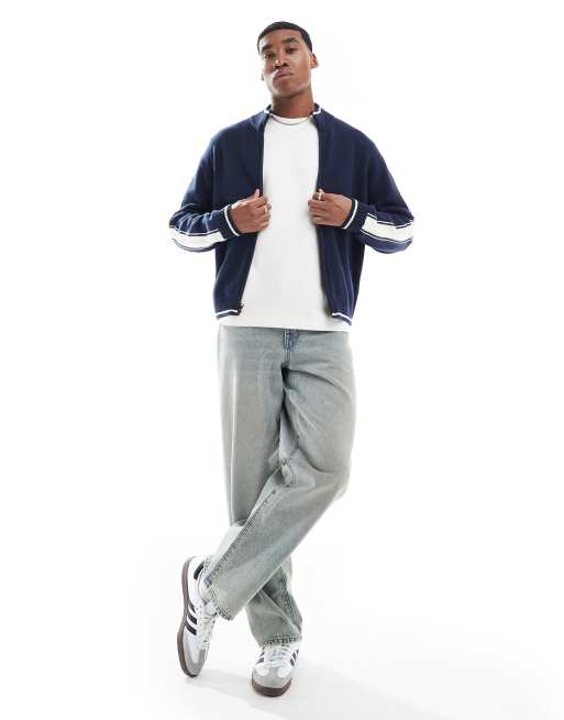 Hollister knit zip up cardigan with contrast sleeve panel in