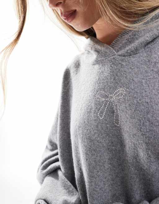 Hollister knitted bow hoodie in grey ASOS