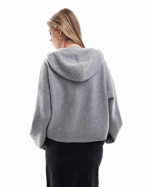 Hollister knitted bow hoodie in grey ASOS